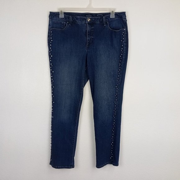 Charter Club Lexington Straight Jeans Women's Size 18 Faux-Pearl-Stud Tummy Pane - Picture 1 of 16